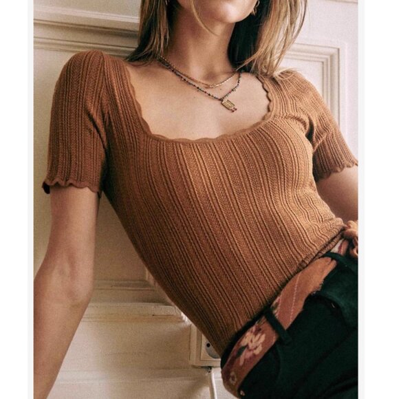 NEW Sezane Anil Jumper - Coffee Tan French Sweater Knit Top Soft Causal - Picture 2 of 11